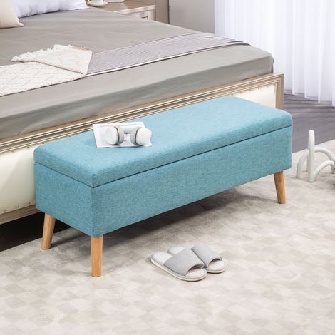 Polsterbank mit Stauraum und Klappsitz, Holzbeinen und gepolsterter Sitzfläche, Polyester Blau, 110 x 39 x 45 cm (1/5)