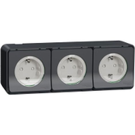 Mureva Styl - 3 PC 2P+T schuko horiz précâblées - saillie - IP55 - IK08 - gris - MUR36038