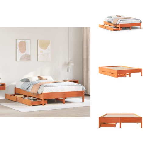 Massivholzbett ohne Matratze Wachsbraun 120x200 cm Kiefernholz - Bettgestell - Bettgestelle - Schlafzimmermöbel - Schlafzimmerbett (1/5)