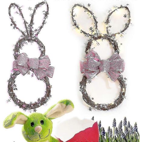 Couronne de Pâques en rotin avec lanterne LED lapin, nouveauté 2022 (1/5)