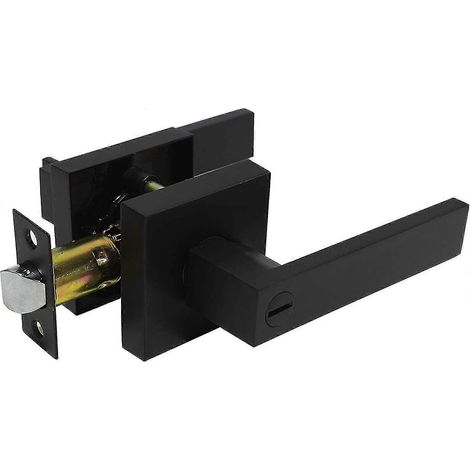 Poignée de porte intérieure à verrouillage carré en acier inoxydable pour chambre et salle de bain, sans clé - noir-sfygv (1/5)