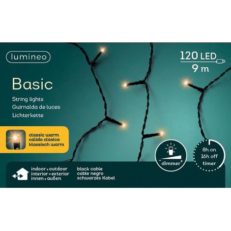 Lumineo LED Lichterkette Basic schwarz 9 Meter 120 Lichter - klassisch warm (1/5)