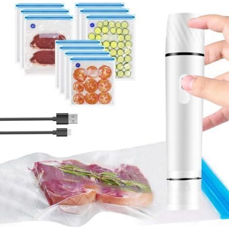 Machine de mise sous vide manuelle, mini machine d'emballage sous vide électrique rechargeable avec 10 sacs réutilisables, pour la conservation des aliments (1/5)