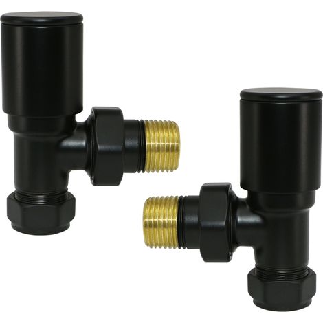 Warmehaus 15mm Pair of Radiator Valve Angled Black (1/2)