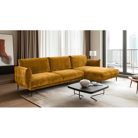 Ecksofa Designersofa MADISON XL in Stoff Dress Me Senfgelb Ottomane Rechts (1/3)