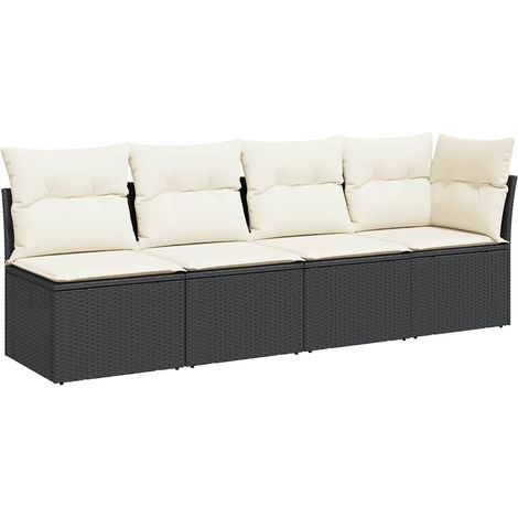 Maison Exclusive - Divano da Giardino con Cuscini a 4 Posti Nero in Polyrattan