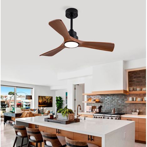 Ventilatore da soffitto con luce 42 pollici, telecomando, nero e noce HAVRYA (1/5)