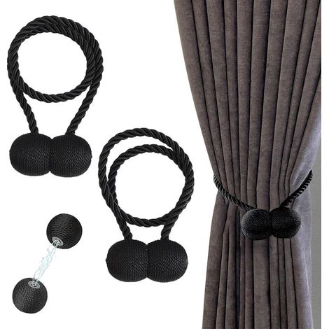 Noir Tressage Magnétiques Rideaux Boucle, Embrasse Rideau Aimantée, Embrasses Magnétiques pour Rideaux, Embrasses à Rideaux, Magnétiques pour Rideaux, pour Décoration de Maison, Chambre à Coucher (1/5)