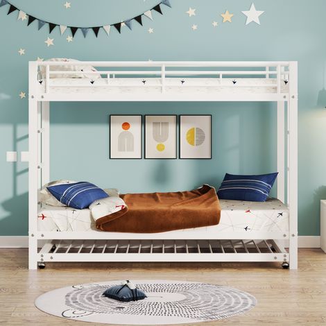 Lit superposé 90×200cm en fer blanc,lit de camp avec couchette,hautes rambardes,certifié EN747,construction robuste et sécurisée pour enfants