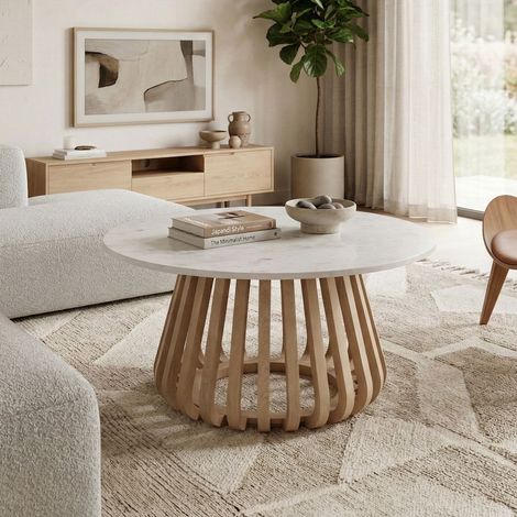 Table basse ronde 80x80x42cm en manguier naturel et marbre - SEPKO (1/5)