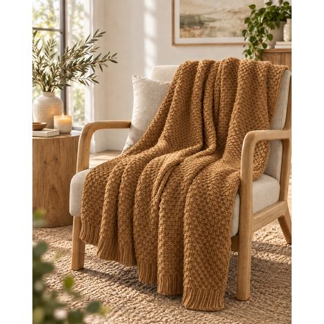 Plaid 125 x 150 cm Polyester tricot uni OLYMPIA Camel (1/4)