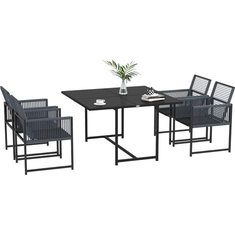 Outsunny 5 Pieces Patio Dining Set with Foldable Back, Dark Grey