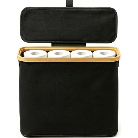 Toilettenpapierhalter mit Aufbewahrung & Deckel – Rollenhalter für Badezimmer, Wandmontage oder freistehend, Aufbewahrungsbox für Klopapier & Utensilien, Bad-Organizer, 1 Stück (1/5)