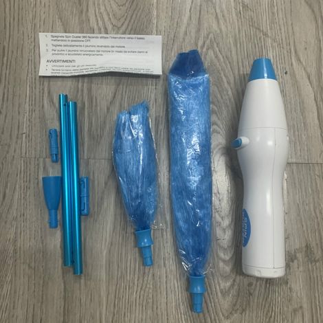 QAZQA Plumeau Électrique, Pliable à 180°, pour Fenêtres et Stores, Meubles, Bleu et Blanc