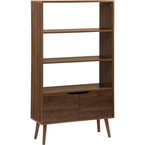 Walnut-effect bookshelf, 2 doors, 3 levels Walnut 80x30x140 cm - Nepal (1/5)