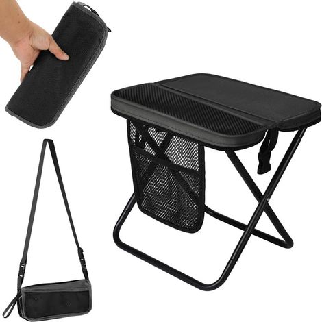 Tabouret de camping pliable portable de 31 cm - Avec sac de rangement - Pour la randonnée, le jardin, les voyages - Noir (1/5)