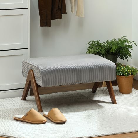 Reposapiés de Salón Taburete Bajo con Asiento Acolchado Patas de Madera para Sala de Estar Dormitorio 69x47x36 cm Gris (1/5)