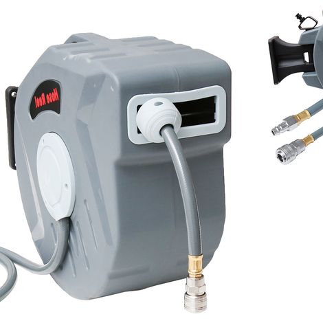 Wolketon 20+2m Druckluft Schlauchtrommel automatik Druckluft Schlauchaufroller 1/4" Zoll Anschluss Automatik Schlauchaufroller für Wandmontage Grau