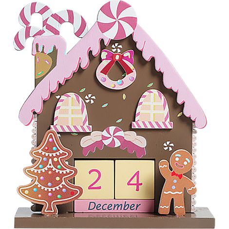 Calendrier de l'Avent Perpétuel en Bois Bonhomme en Pain d'Épices Décoration de Bureau Compte à Rebours Noël (1/4)