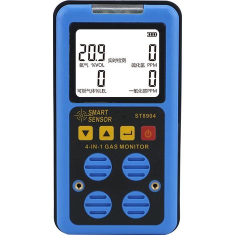 Détecteur de gaz 4 en 1 CO H2S O2 LEL – Moniteur rechargeable avec écran rétroéclairé – Alarme sonore, lumineuse et vibratoire – Pour environnements variés