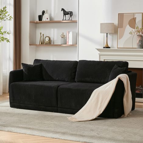 Sofá cama convertible de 2 plazas en tejido negro 182 x 88 x 84 cm con reposabrazos OKMYHOME (1/5)