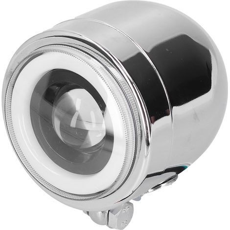 Phare de Moto LED Universel 4.25in Phare LED Rond Yeux D'ange Feux de Croisement Rétro Moto DRL Chromeplate Shell (Lumière blanche et jaune). (1/5)
