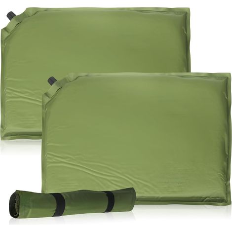 Lot de 2 coussins d'assise gonflables : 40 x 30 x 2,5 cm, auto-gonflant, coussin de camping, ultra léger, coussin de siège de camping, vert (1/5)