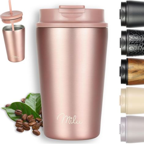 Isotherme 400ml - Thermo Café étanche en acier inoxydable, Tasse thermique sans BPA, 100% anti-fuite(Rose Gold, 400ml) (1/5)