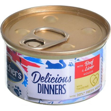 Butcher's Delicious Dinners, cibo per gatti, con manzo e fegato, mousse 85 g (1/3)
