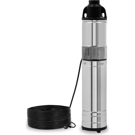 EBERTH 4" Tiefbrunnenpumpe Brunnenpumpe aus rostfreiem Edelstahl, Elektrisch 550W, Durchmesser 4 Zoll (10cm), Anschlussgewinde 1 1/4 Zoll, Stromkabel 15m, Arbeitstiefe max. 15m, mit Schmutzsieb (1/5)