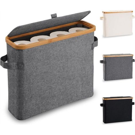 Panier de rangement gris pour rouleaux de papier toilette, 451535cm, 1 panier de rangement pour articles divers, avec couvercle, pliable.