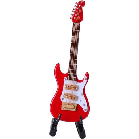 Mini Modèle de Guitare Électrique Rouge 10 CM en Bois Décoration Miniature avec Boîte et Support Plastique Noir Ornement pour Bureau Bibliothèque et Présent Anniversaire (1/5)