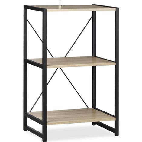 Scaffale da terra industriale dal design moderno, 3 ripiani, 80 x 30 x 90 cm, in metallo nero, 130004757
