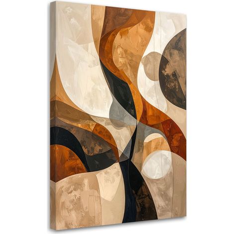 Impression sur Toile, Abstraction géométrique dans les tons beige et noir avec des éléments dorés,20x30 (1/4)