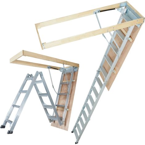 Échelle de grenier pliable, capacité 158,8 kg, 57,15 x 160 cm, aluminium léger et portable, adaptée aux hauteurs de plafond 2,9-3,7 m, accès pratique au grenier. (1/5)