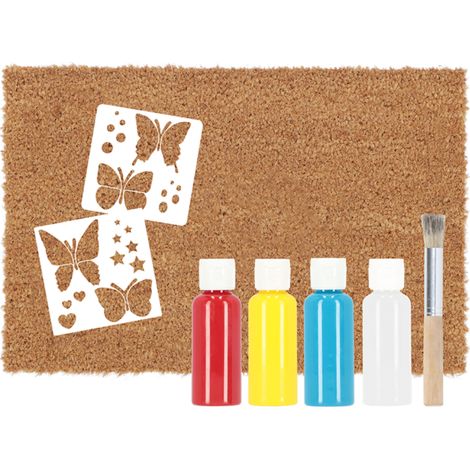 Kit de peinture avec paillasson et pochoirs papillons - Multicolore - L 60 x P 40 x H 1,7 cm - Livraison gratuite (1/5)