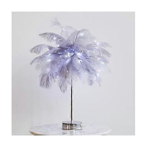 Lampe de table DIY en plumes, lumière blanc chaud, abat-jour en plumes d'arbre, lampe de décoration de mariage LED (L) (1/3)
