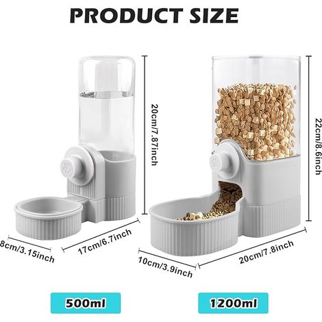 Automatic Feeder and Drinker, Rabbit Water Dispenser Hanging Feeder for Rodents - Grey (1/4)