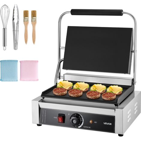 VEVOR Griglia Elettrico per Panini 2200W, Piastra per Panini con Piastra Smaltata Piatta da 34,2x23,5 cm, Piastra per Sandwich in Acciaio Inox, Maniglia Controllo della Temperatura