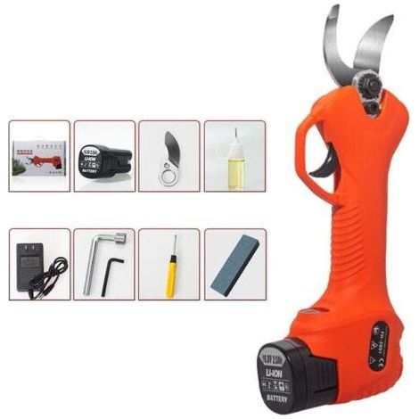 Kabellose Gartenschere, elektrische Gartenschere, kabellose elektrische Gartenschere mit bürstenlosem Motor, 1 Stück, 2 Ah wiederaufladbarer Lithium-Akku, Schnittdurchmesser 25 mm (orange) (1/4)
