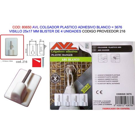 Gancio per tende in plastica adesiva bianca Avl 25x17 mm