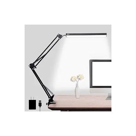 Lampe de bureau LED, lampe à bras articulé, avec luminaire, intensité variable, 3 modes de couleur et 10 niveaux de luminosité réglables, lampe de bureau avec protection des yeux pour le bureau à domi (1/4)