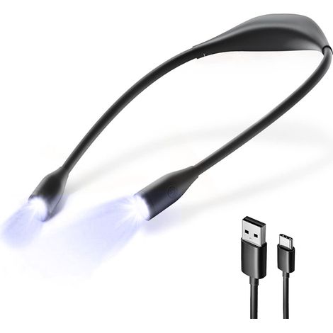 Fishtec – Lampe de lecture de cou rechargeable – 3 couleurs de lumière – 4 LEDs – Autonomie 20h – Éclairage 1800 à 11000K (1/8)