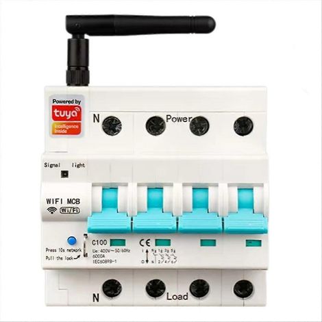 Tuya 4P Smart-Schalter mit Wi-Fi-App, Lebensdauer-Timer, Sprachfernbedienung und intelligenter Auto-Schaltfunktion. (1/5)