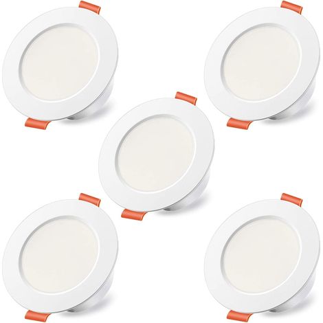 Spot Led Encastrable 8W (équivalent 60W), Découpe 68-85mm, Encastré Lampe Plafonnier IP44 2700K blanc chaud - Lot de 5 (1/5)