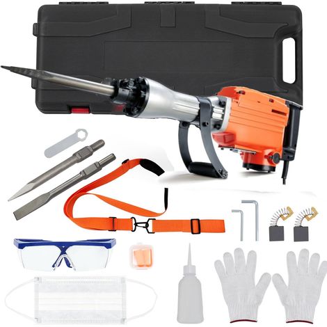 Marteau-piqueur de démolition 1 700 W – antivibrations et sécurité, pour béton et maçonnerie, avec 3 burins, sac de transport, orange (1/5)