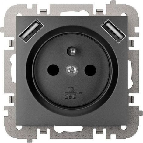 Presa di corrente Santra 2P+Z con 2 porte USB, senza cornice, a incasso, nera 4188-19