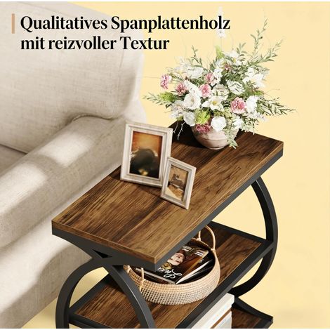 Tavolino 60x30x60 cm nero e marrone rustico, 3 livelli, legno e metallo MEUBLIV (1/5)