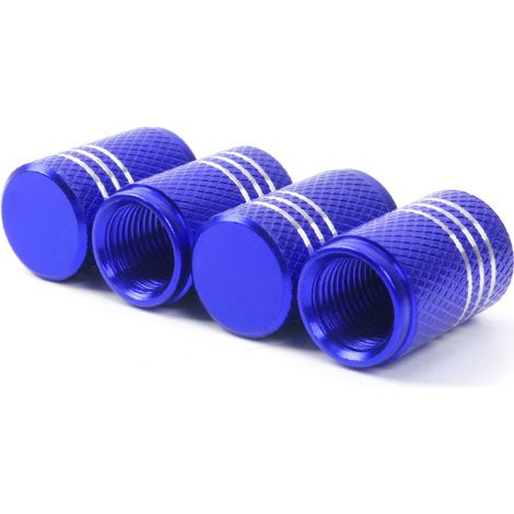 Accessoires de modification automobile : valves de pneus compatibles avec Tesla Model 3 XYS, bouchons de valve et bouchons à vis - acier inoxydable, type à visser - bleu (avec marquages) (1/4)