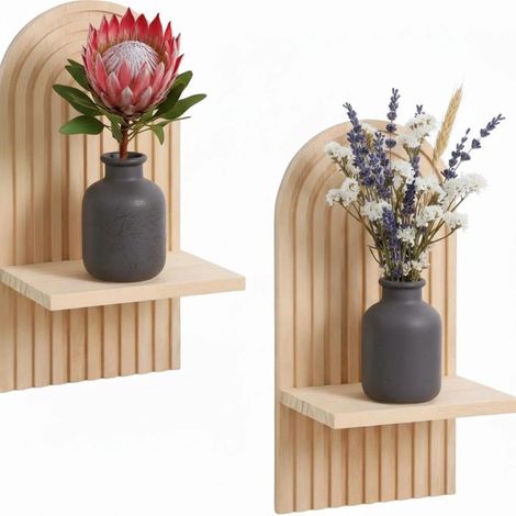 Lot de 2 Supports muraux en Bois de Style bohème - Petite étagère Flottante Arc-en-Ciel - Décoration Murale pour Chambre à Coucher, Salon, Salle de Bain - Couleur Bois (1/5)